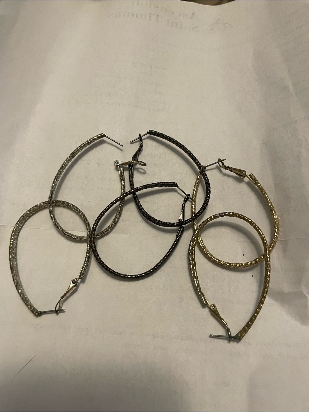 Textured Metal Hoop Earrings - Gold, Silver, and Black Set